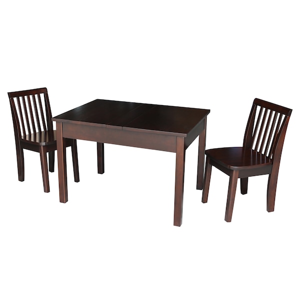 International Concepts Rectangle Table with 2 Mission Juvenile Chairs, 24 in W, 33.1 in L, 22.2 in H, Wood, Rich Mocha K15-JT2532L-263-2 - main